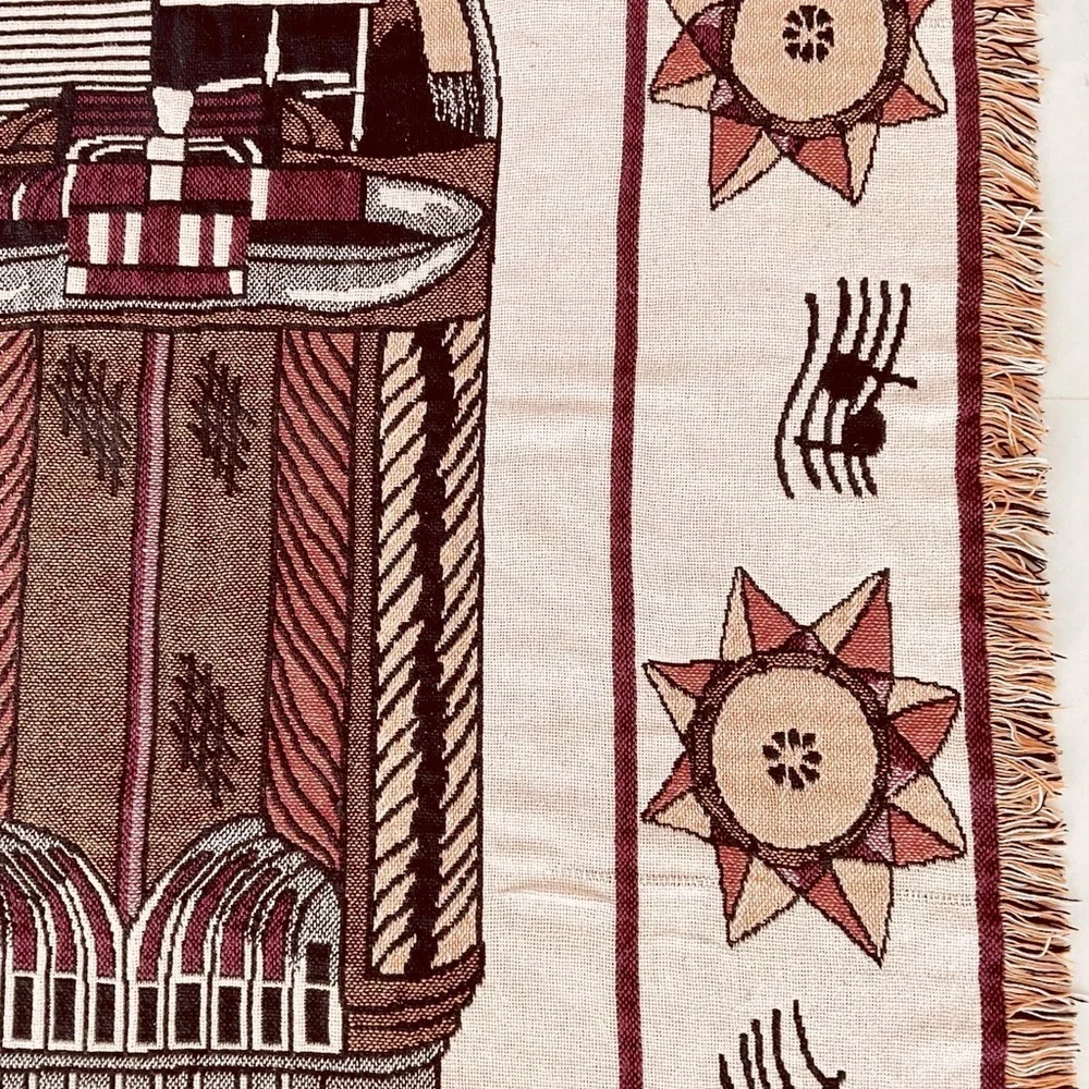Vintage Beacon Cotton Woven Jukebox Throw Blanket Reversible Music Theme 50x60